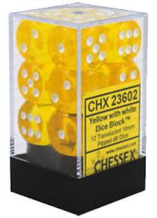 Chessex Translucent 12x16mm Dice Yellow with White